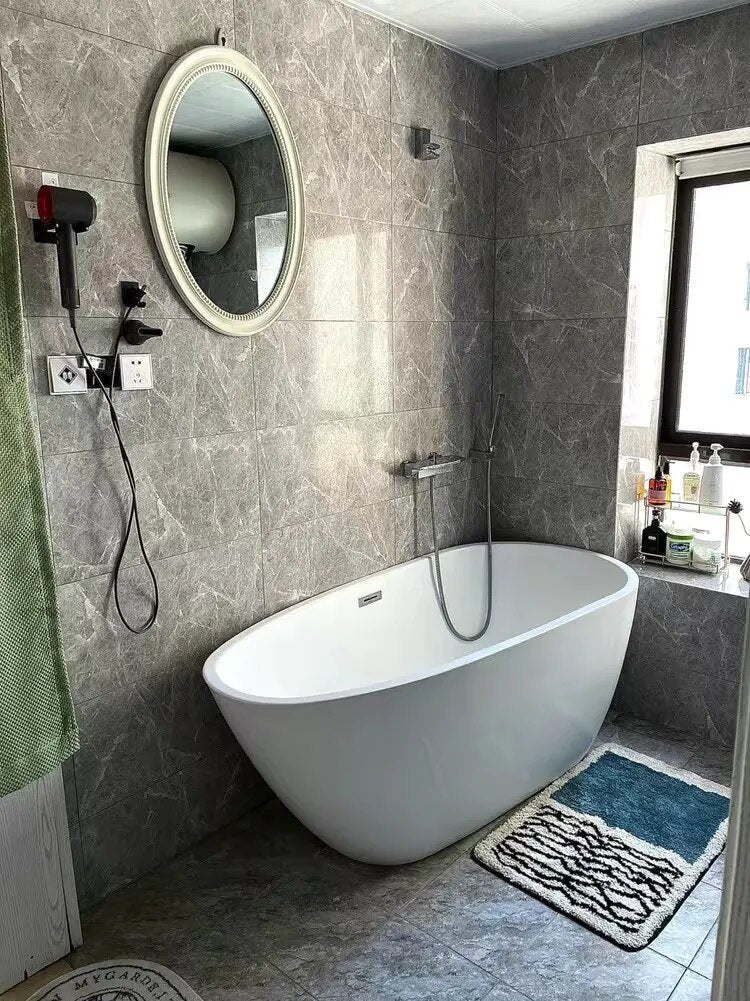 Abstract Modern Bathroom Rug with Non-Slip Backing – Soft Polyester & Acrylic Mat for Contemporary Bath Decor – Machine Washable Floor Mat