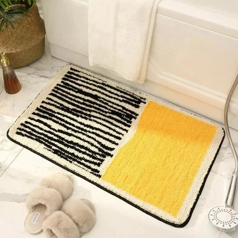 Abstract Modern Bathroom Rug with Non-Slip Backing – Soft Polyester & Acrylic Mat for Contemporary Bath Decor – Machine Washable Floor Mat