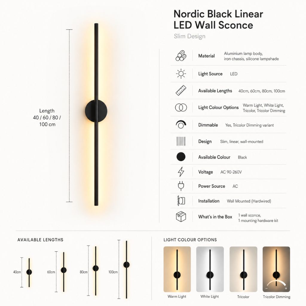 Elongated LED Wall Light Strip Black Aluminum Hardwired Sconce for Bedroom Living Room TV Accent Modern Minimalist