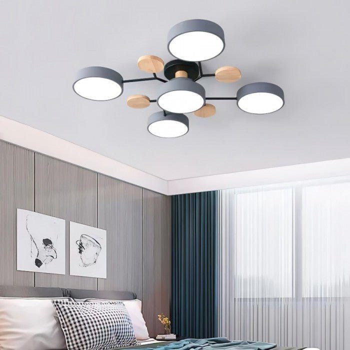 Branched Disc LED Ceiling Light with Wood Accents – Modern Scandinavian Design for Living Room, Bedroom & Dining