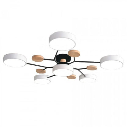 Branched Disc LED Ceiling Light with Wood Accents – Modern Scandinavian Design for Living Room, Bedroom & Dining