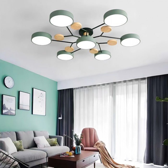 Branched Disc LED Ceiling Light with Wood Accents – Modern Scandinavian Design for Living Room, Bedroom & Dining