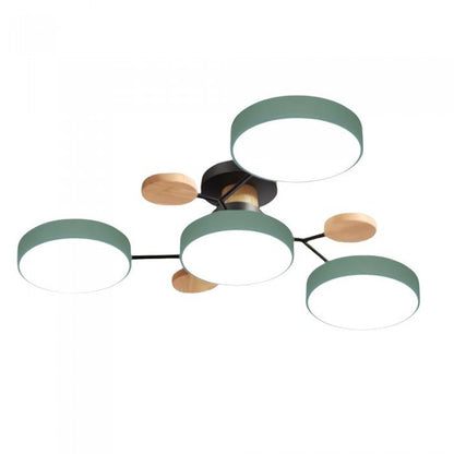 Branched Disc LED Ceiling Light with Wood Accents – Modern Scandinavian Design for Living Room, Bedroom & Dining
