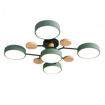 Branched Disc LED Ceiling Light with Wood Accents – Modern Scandinavian Design for Living Room, Bedroom & Dining