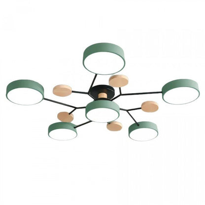 Branched Disc LED Ceiling Light with Wood Accents – Modern Scandinavian Design for Living Room, Bedroom & Dining