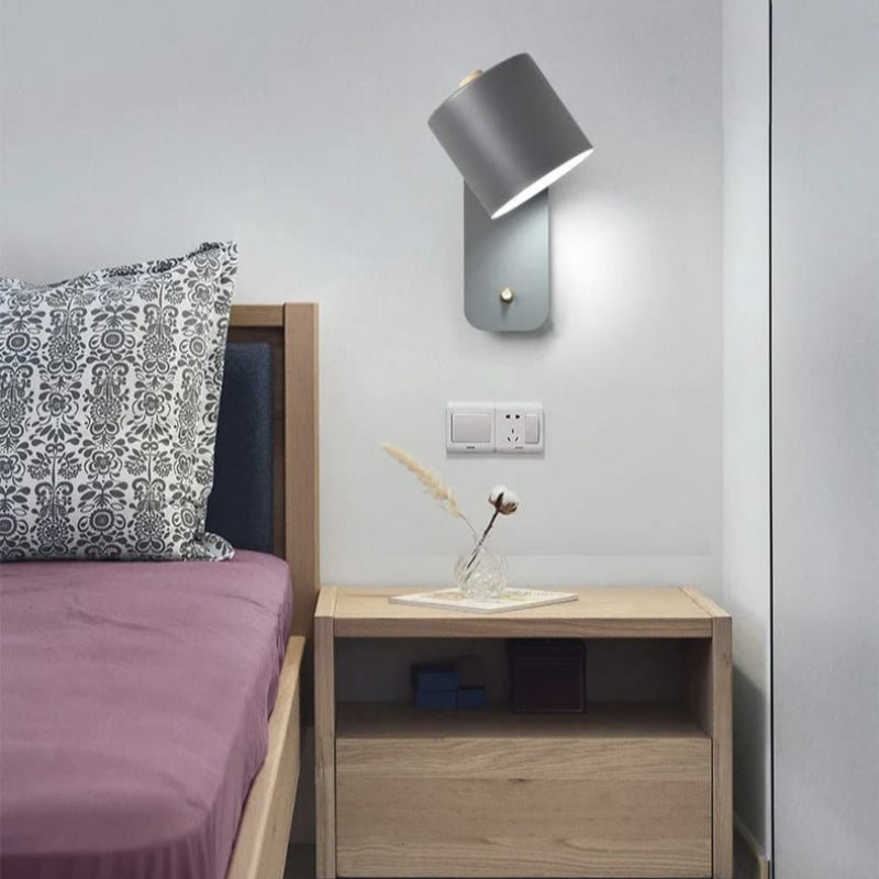 Adjustable Wall Light with Rotating Shade & Integrated Switch – Wood & Metal Fixture for Bedroom, Hallway, Reading