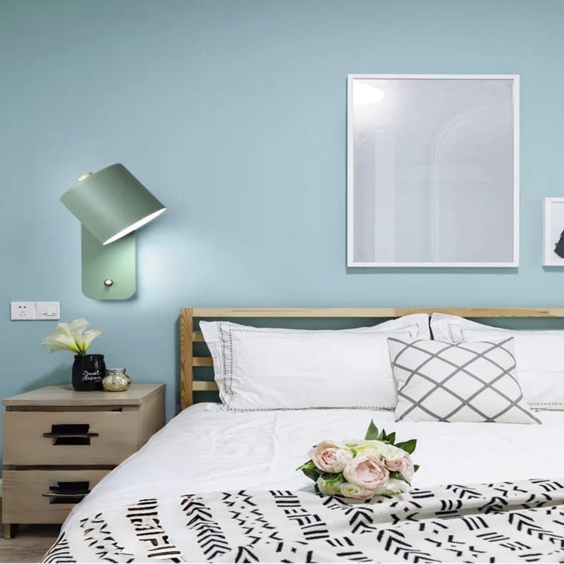 Adjustable Wall Light with Rotating Shade & Integrated Switch – Wood & Metal Fixture for Bedroom, Hallway, Reading