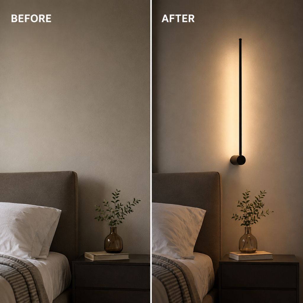 Modern Aluminum LED Wall Light Fixture for Bedroom Living Room Hallway – Adjustable White Lighting Bar Sconce 24-31 inch Decorative