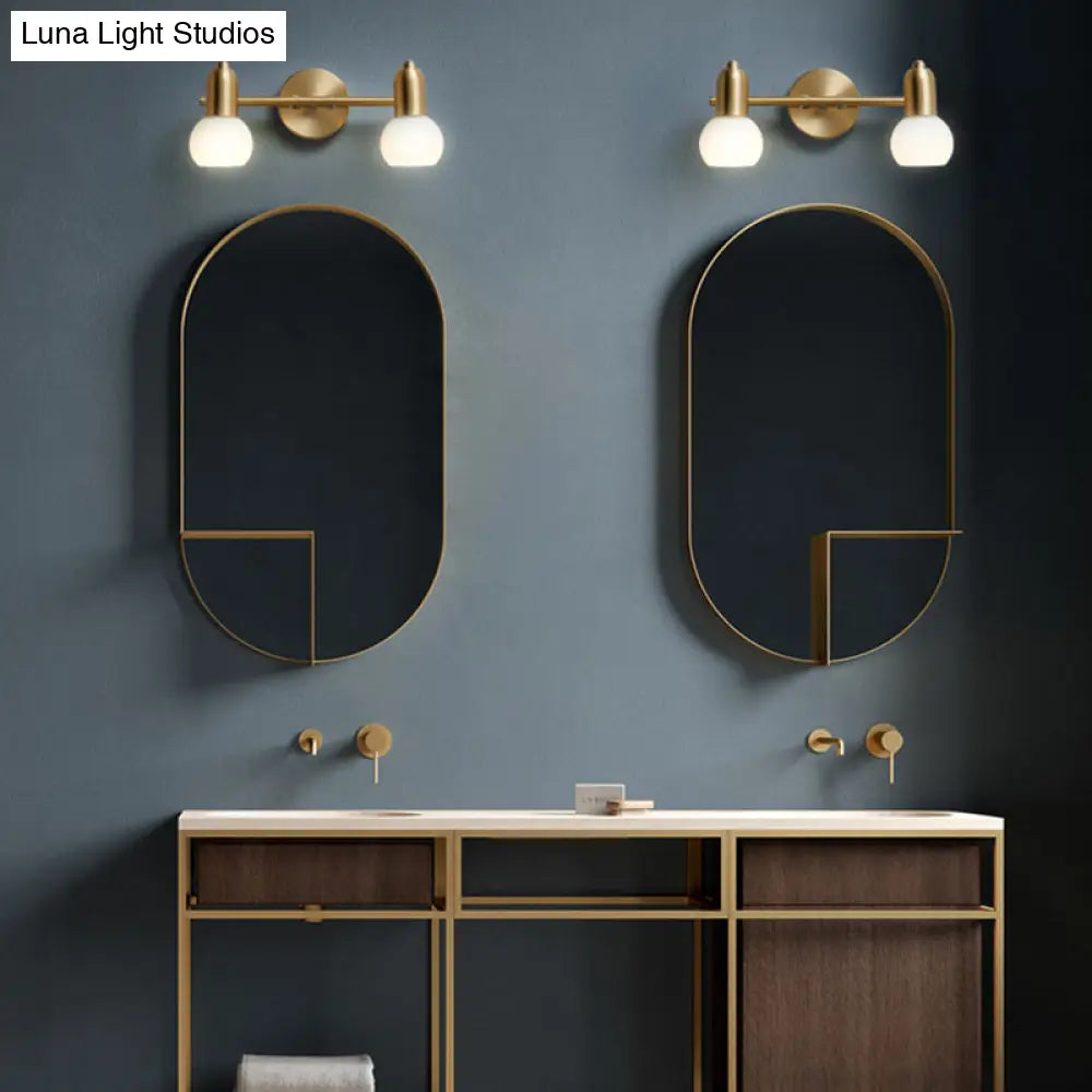 Brass Bathroom Vanity Light Fixture with Glass Shades – Downward Wall Sconce for Powder Room, Hallway & Mirror Lighting