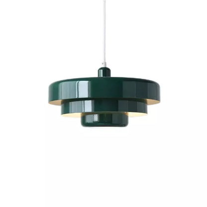 Layered Metal Ceiling Fixture 14-Inch Diameter Adjustable Cord Iron Shade for Kitchen Island Dining Table Home Office Retro Geometric Overhe