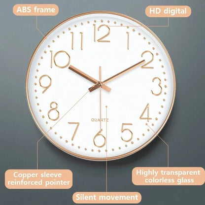 Silent Quartz Wall Clock 12-Inch Modern Round Timepiece for Living Room Bedroom Home Office Decor Easy-Read Face