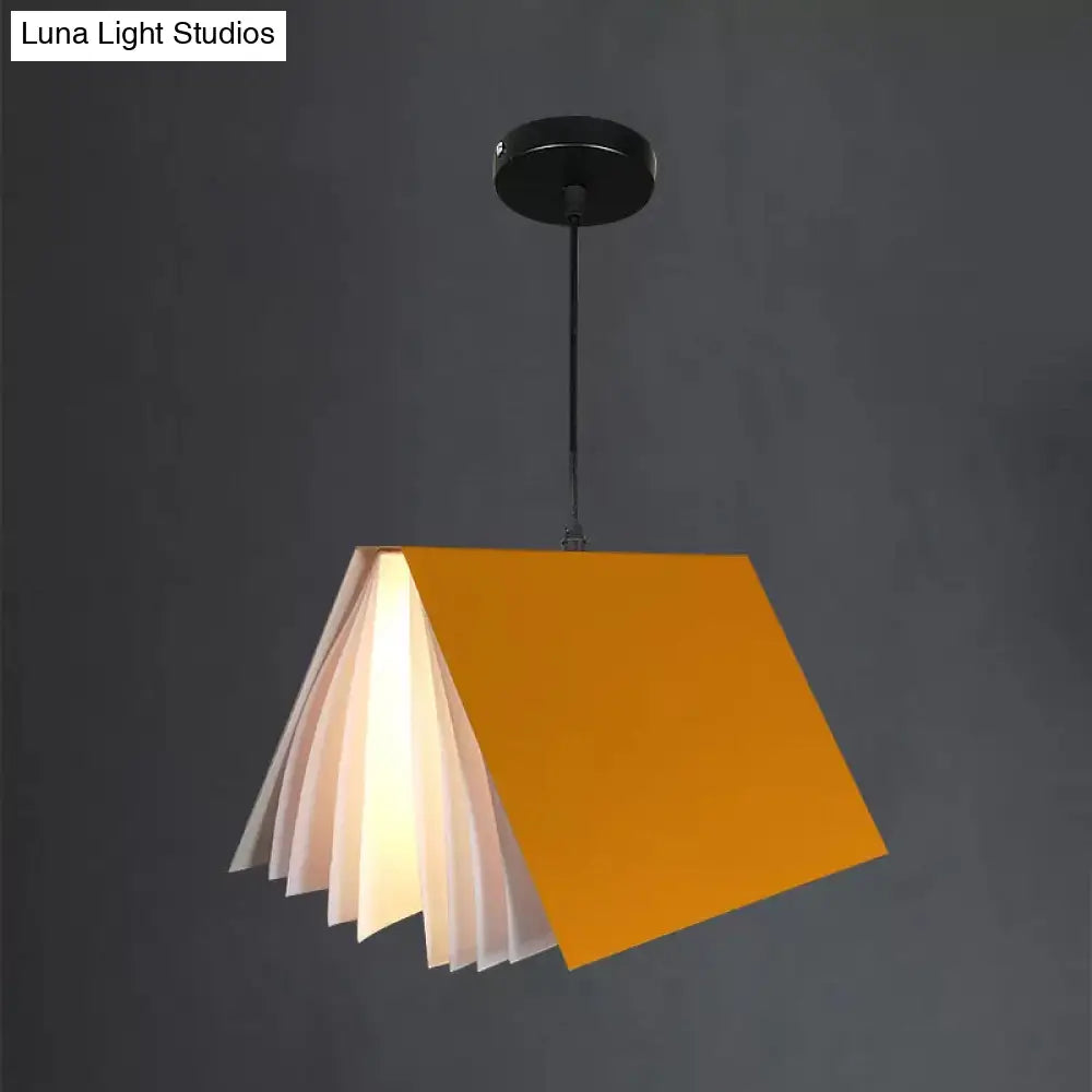 Book-Shaped Ceiling Pendant Light, LED Compatible Hanging Fixture for Kitchen Island, Dining Room and Bedroom, Plastic Shade with Round