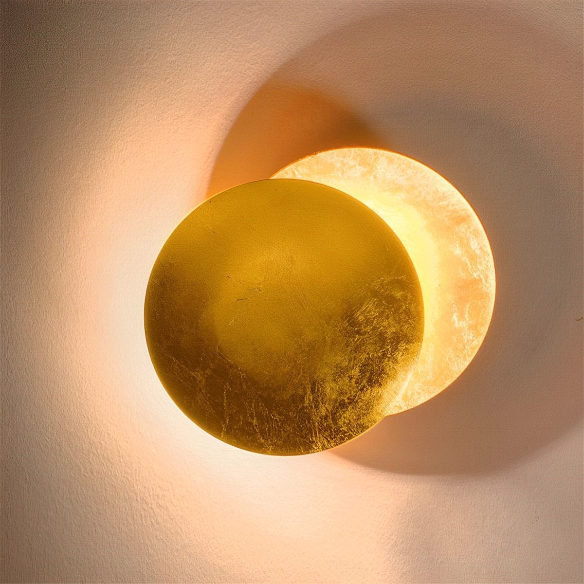 Rotating Iron Sconce with Adjustable Eclipse Discs – 3-Temperature LED Fixture for Bedroom & Hallway – 10 in or 8 in Diameter Modern Accent