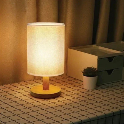 Natural Wood & Linen Table Lamp with Remote Control – Dimmable LED Touch Lamp for Bedroom, Nightstand, Desk – Minimalist Scandinavian