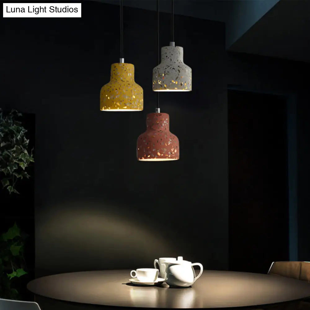 Terrazzo Cement Pendant Light with Adjustable Cord, Single Bulb Fixture for Kitchen Island, Entryway & Dining Room, Modern Industrial