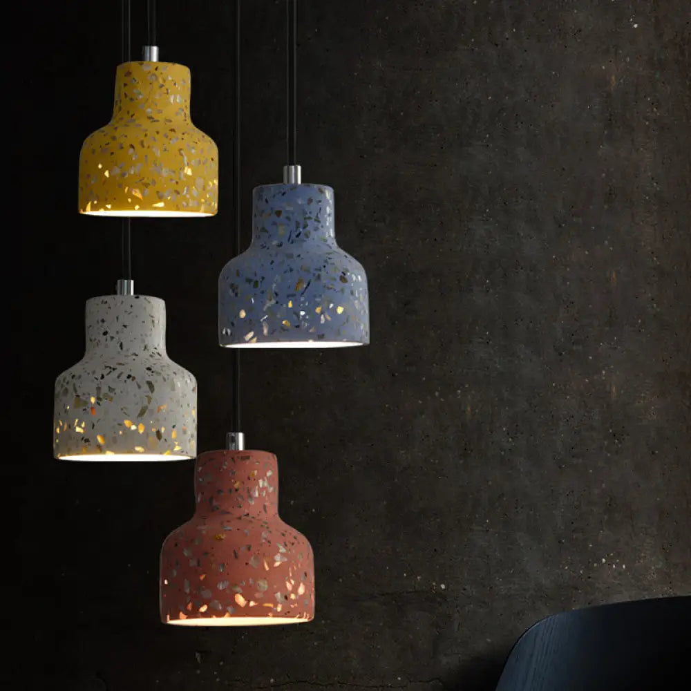 Terrazzo Cement Pendant Light with Adjustable Cord, Single Bulb Fixture for Kitchen Island, Entryway & Dining Room, Modern Industrial