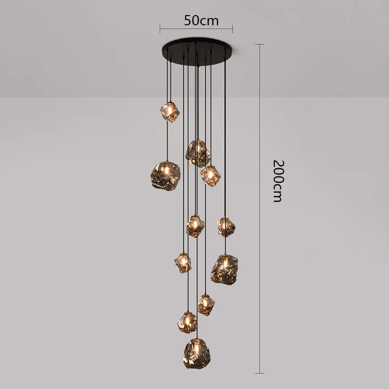 Modern Multi-Light Stairwell Chandelier with Remote – Dimmable LED Cluster Pendant for High Ceilings – Glass Globe Hanging Light
