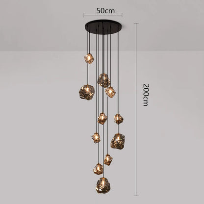 Modern Multi-Light Stairwell Chandelier with Remote – Dimmable LED Cluster Pendant for High Ceilings – Glass Globe Hanging Light