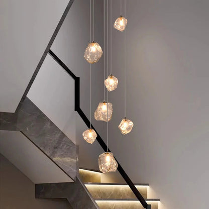 Modern Multi-Light Stairwell Chandelier with Remote – Dimmable LED Cluster Pendant for High Ceilings – Glass Globe Hanging Light