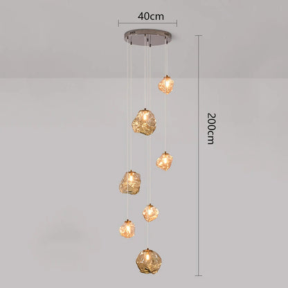 Modern Multi-Light Stairwell Chandelier with Remote – Dimmable LED Cluster Pendant for High Ceilings – Glass Globe Hanging Light