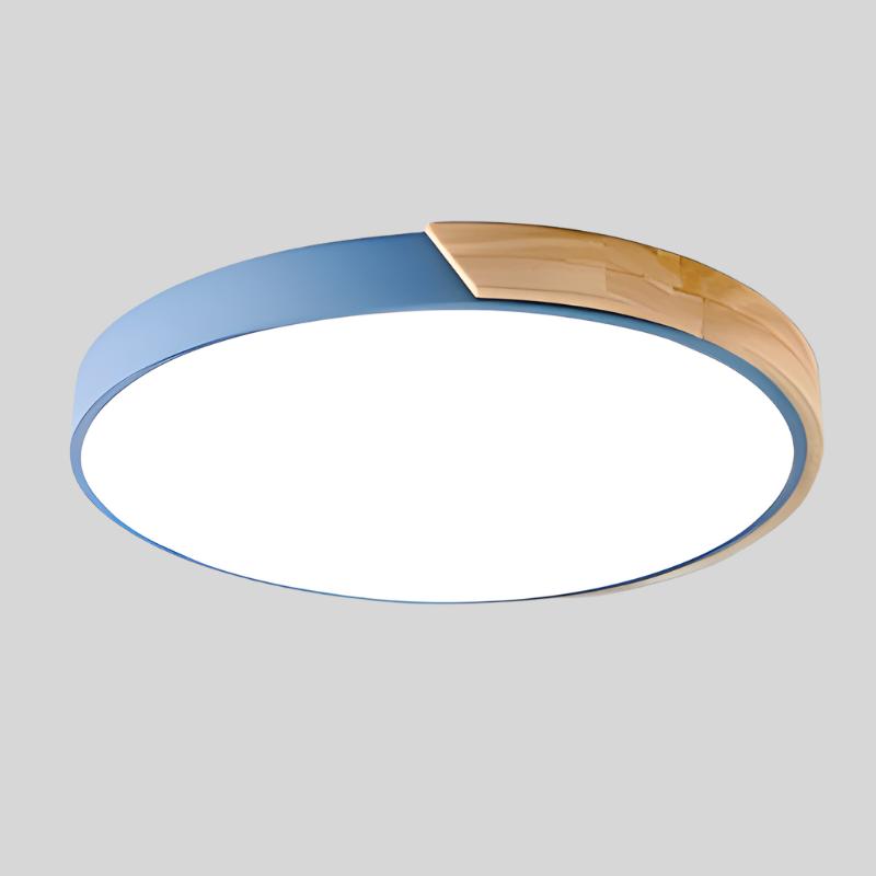 Modern Flush-Mount LED Ceiling Light with Wood Accent – Round Dome Design for Bedroom, Living Room & Office