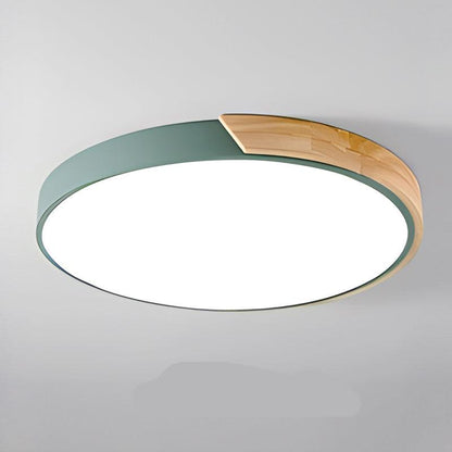 Round Wood Ceiling Light Fixture with LED – Scandinavian Style Flush Mount for Bedroom, Study & Hallway – 9" or 12" Diameter – Modern