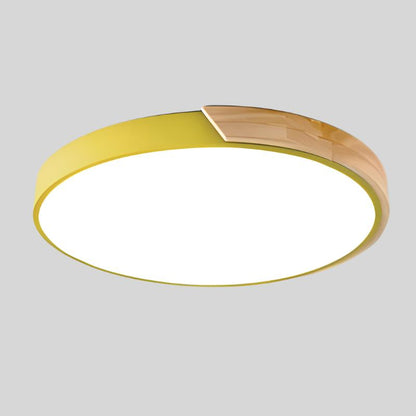 Round Wood Ceiling Light Fixture with LED – Scandinavian Style Flush Mount for Bedroom, Study & Hallway – 9" or 12" Diameter – Modern