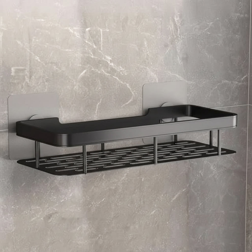 Adhesive Bathroom Corner Shelf - No Drill Wall Organizer with Strong Hold for Shampoo, Soap & Toiletries - ABS & Stainless Steel