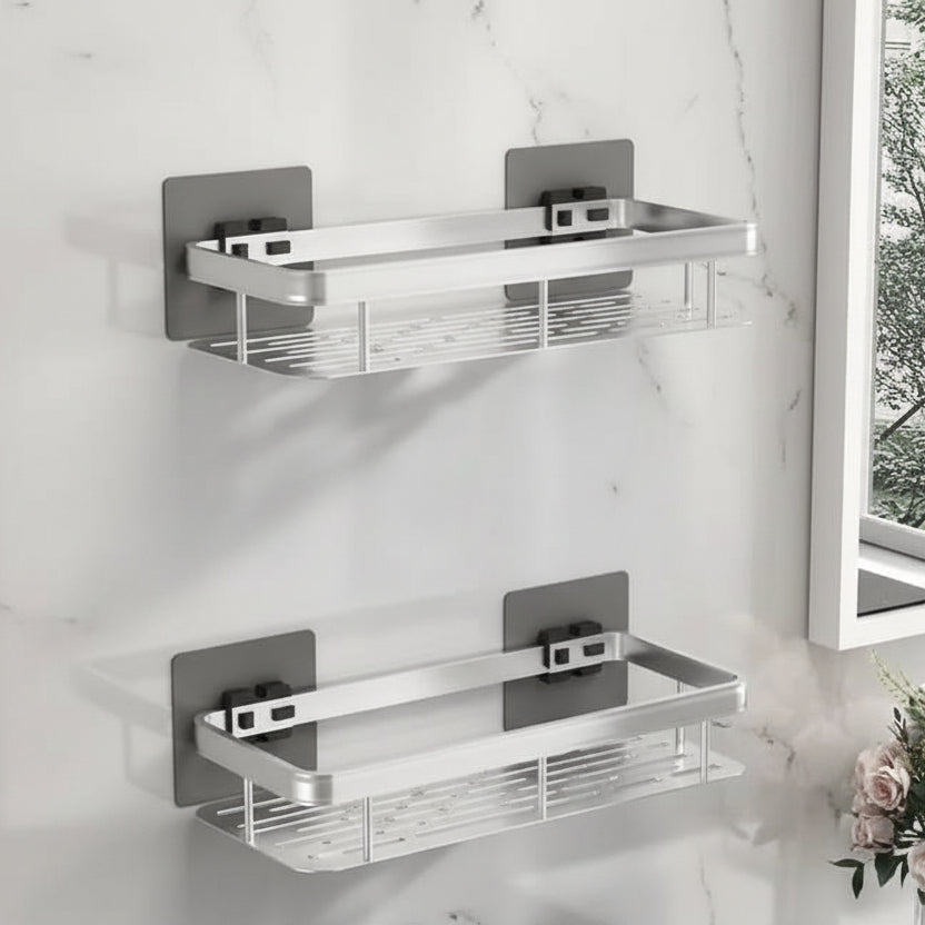 Adhesive Bathroom Corner Shelf - No Drill Wall Organizer with Strong Hold for Shampoo, Soap & Toiletries - ABS & Stainless Steel