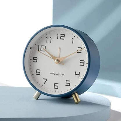 Contemporary Desk Clock Silent Sweep Movement Metal Frame Glass Face 6 Colors Bedroom Office Nightstand Quiet Timepiece Minimalist