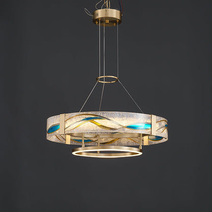 Brass Glass Pendant Fixture Dimmable LED Adjustable Height Round Ceiling Light for Dining Room Kitchen Island Living Room Modern Art Deco Li