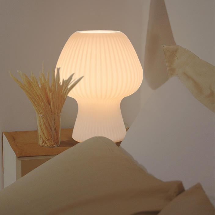 Textured Glass Dome Table Lamp – Retro Mushroom Design, Dimmable LED Accent Light for Nightstand, Desk, Living Room