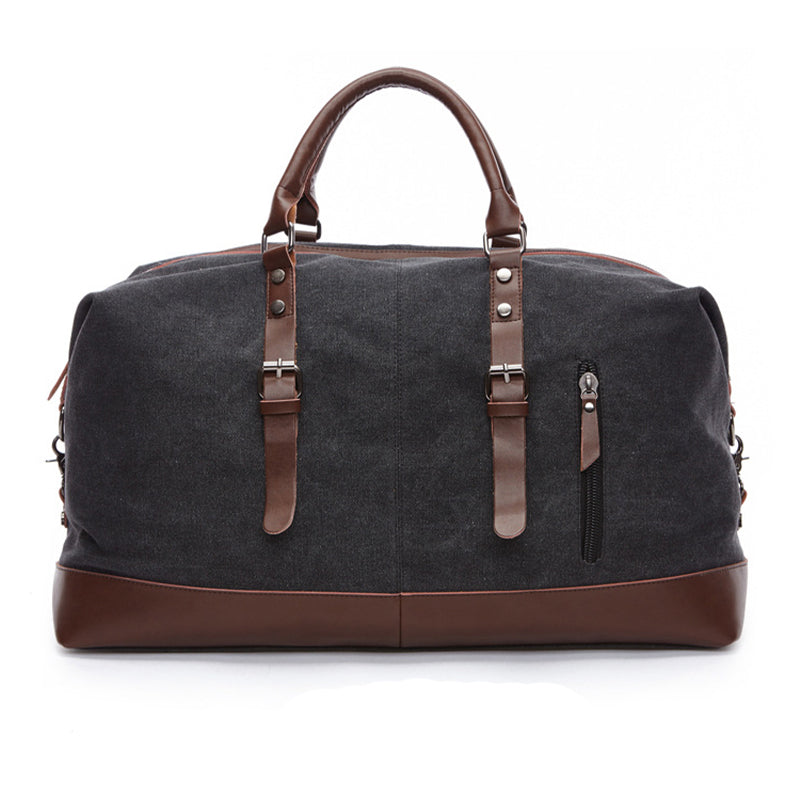Canvas & Leather Weekend Duffel Travel Bag with Shoulder Strap for Overnight Trips, Gym & Carry-On