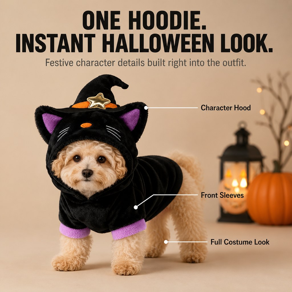 Ortekor Halloween Dog & Cat Costume Hoodie – One-Piece Spooky Outfit for Parties, Photos & Fall Fun