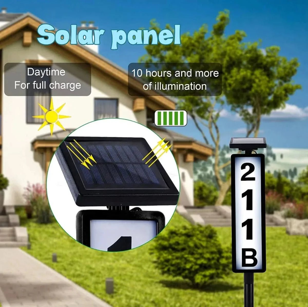 NIGHTBEACON – Solar House Address Sign for Evening Visibility