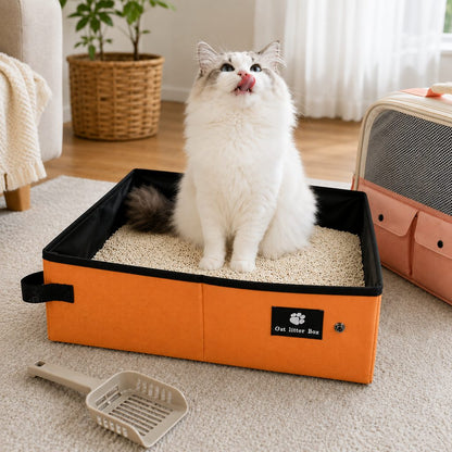 Ortekor Portable Foldable Cat Litter Box for Road Trips, Hotels & RV Travel - Reusable Waterproof Travel Cat Toilet to Stop Leaks & Save Space