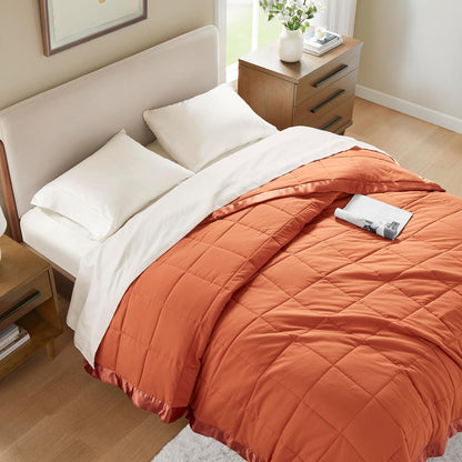 Windom Collection | Down Alternative Blanket with Moisture-Wicking Treatment | Lightweight & Soft Bed Cover for All Seasons, Satin Trim