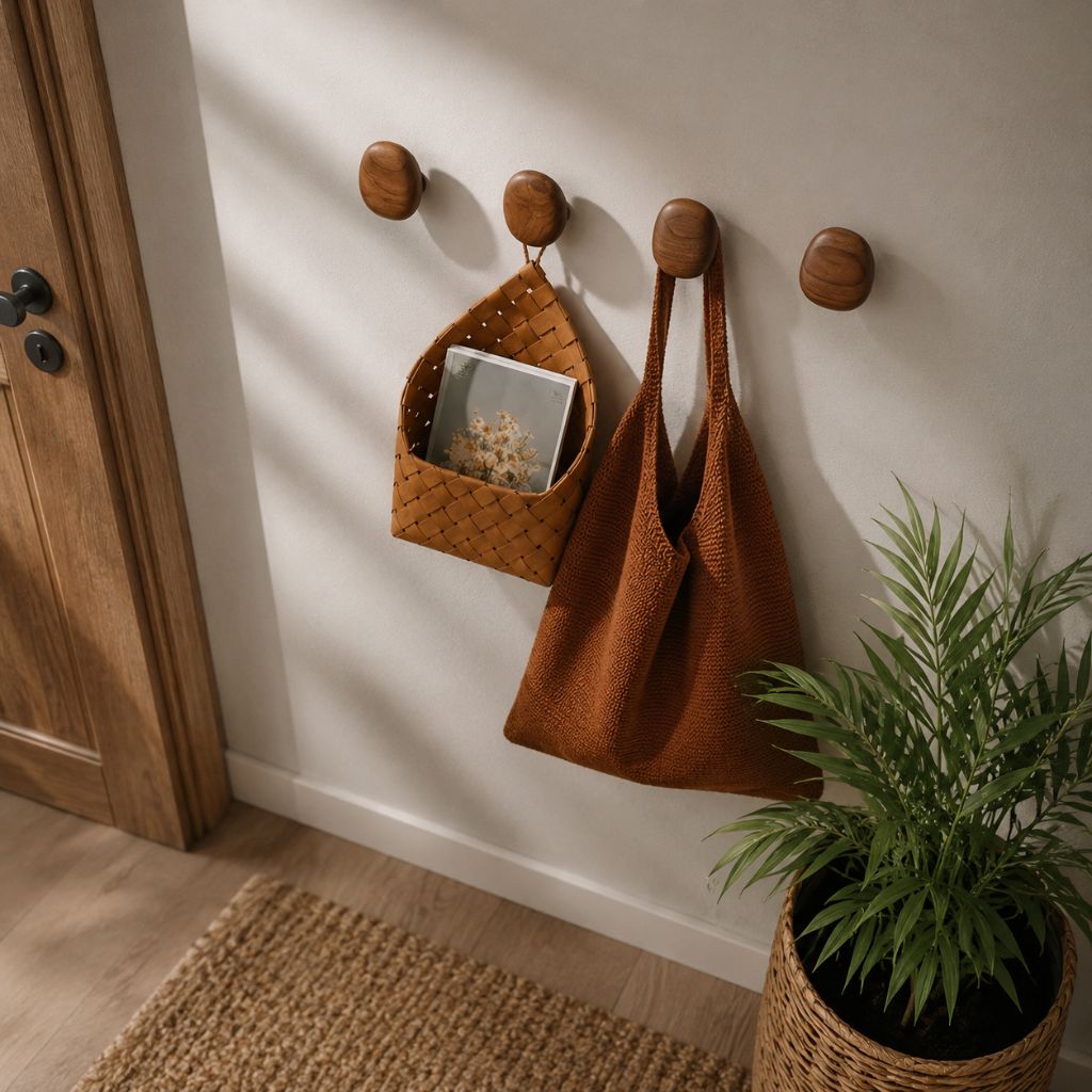Handcrafted Wooden Wall Hooks Set of 4 Natural Timber Coat Rack Towel Hanger Entryway Bathroom Bedroom Organizer Artisan Finish