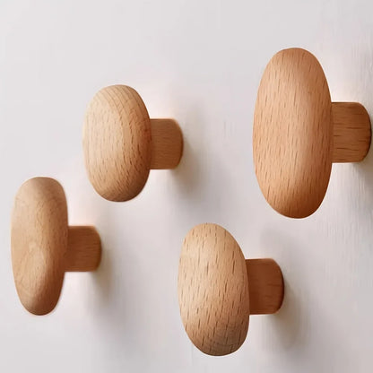 Handcrafted Wooden Wall Hooks Set of 4 Natural Timber Coat Rack Towel Hanger Entryway Bathroom Bedroom Organizer Artisan Finish