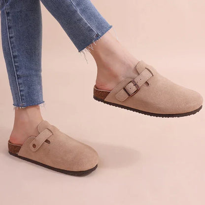 Women's Cork Footbed Sandals with Suede Straps – Adjustable Buckle Slide Slippers for Arch Support, Indoor Outdoor Casual Comfort Shoes