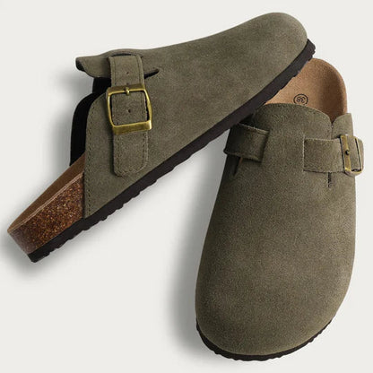Women's Cork Footbed Sandals with Suede Straps – Adjustable Buckle Slide Slippers for Arch Support, Indoor Outdoor Casual Comfort Shoes