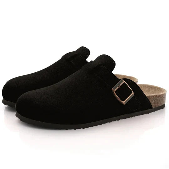 Women's Cork Footbed Sandals with Suede Straps – Adjustable Buckle Slide Slippers for Arch Support, Indoor Outdoor Casual Comfort Shoes