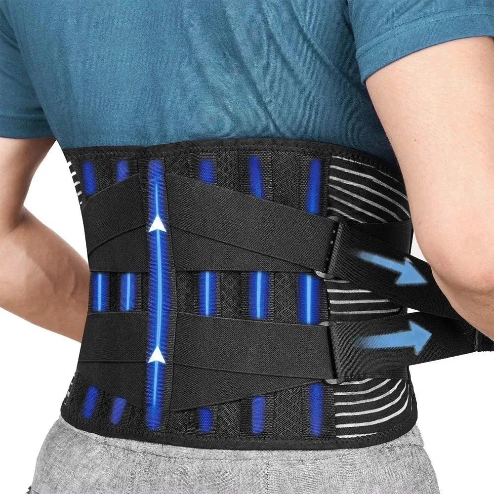 Back Support Belt, Lower Back Brace with Aluminum Bars and Steel Springs, Breathable Lumbar Support Belt for Sciatica