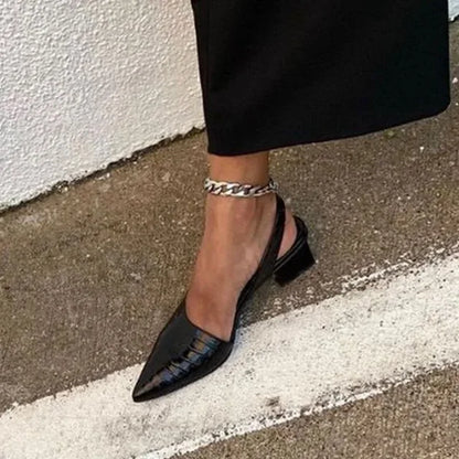 Women's Pointed-Toe Slingback Heels with Arch Support Brown Croc-Embossed Footwear for Office Work Professional Occasions All-Day Wear