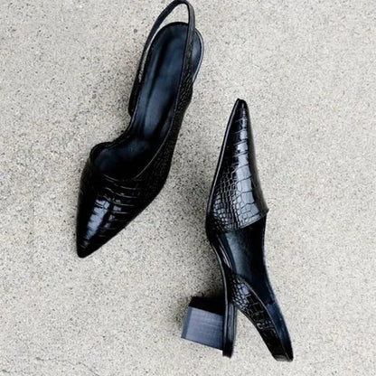 Women's Pointed-Toe Slingback Heels with Arch Support Brown Croc-Embossed Footwear for Office Work Professional Occasions All-Day Wear