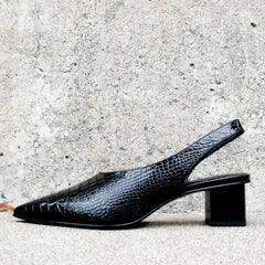 Women's Pointed-Toe Slingback Heels with Arch Support Brown Croc-Embossed Footwear for Office Work Professional Occasions All-Day Wear