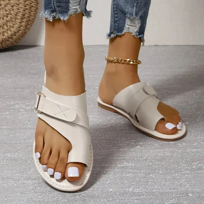 Women's Leather Slide Sandals with Adjustable Straps - Orthopedic Arch Support Slippers for All-Day Comfort & Pain Relief