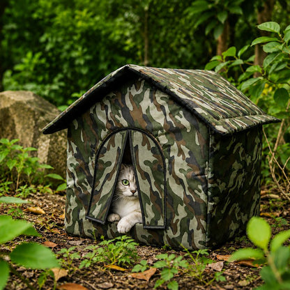 Ortekor Weather-Resistant Outdoor Cat House for Porches & Backyards - Cozy Shelter for Cats & Small Dogs