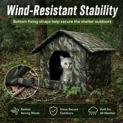 Ortekor Weather-Resistant Outdoor Cat House for Porches & Backyards - Cozy Shelter for Cats & Small Dogs