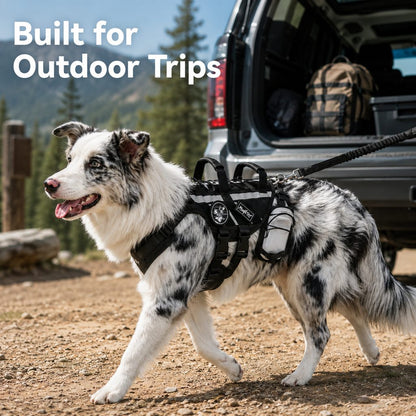 Ortekor Outdoor Dog Harness & Bungee Leash Set with Dual Handles, Storage Pouch & Patch Accessories for Hiking, Walking and Everyday Adventures